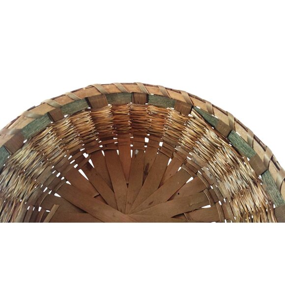 Vintage Native Handwoven Round Sweetgrass Sewing Basket With Lid 7x2.5 Inches - Picture 6 of 9